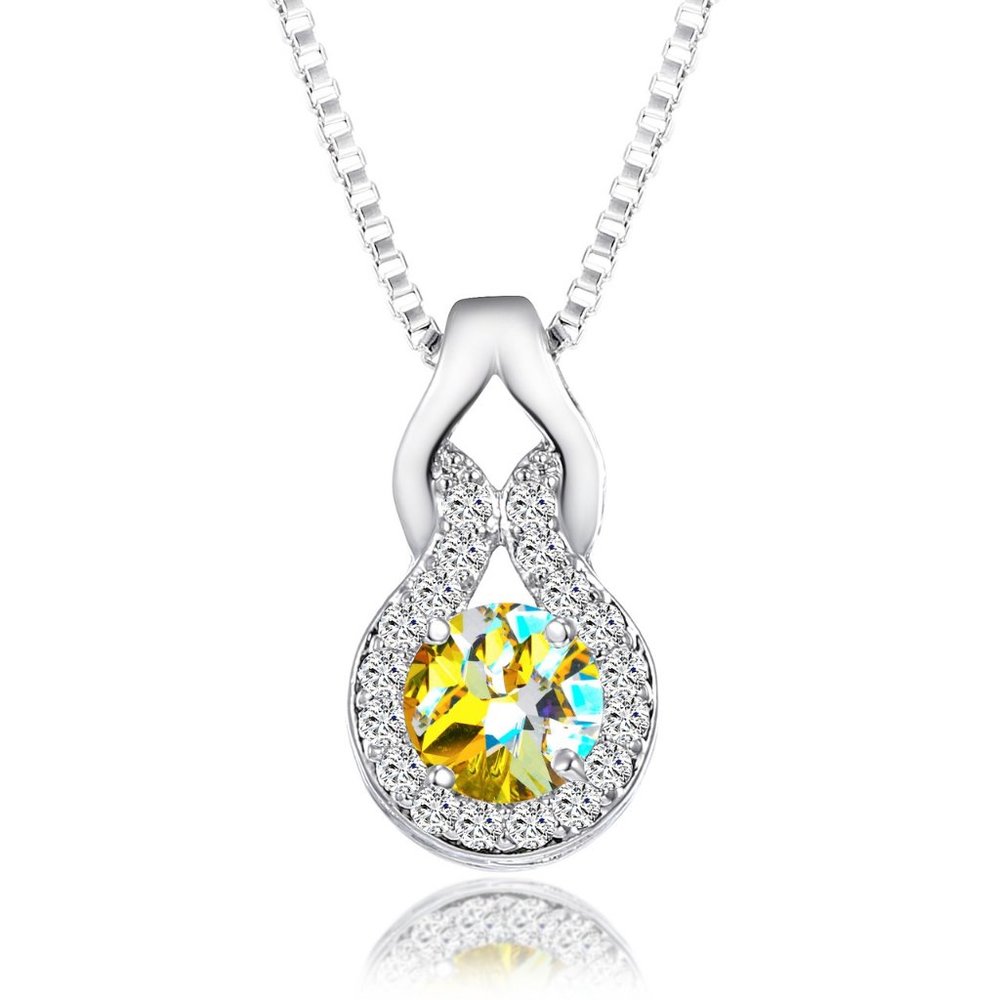 Fancy  Necklace Made W/ Aurora Borealis Swarovski Crystals- Rhodium Overlay
